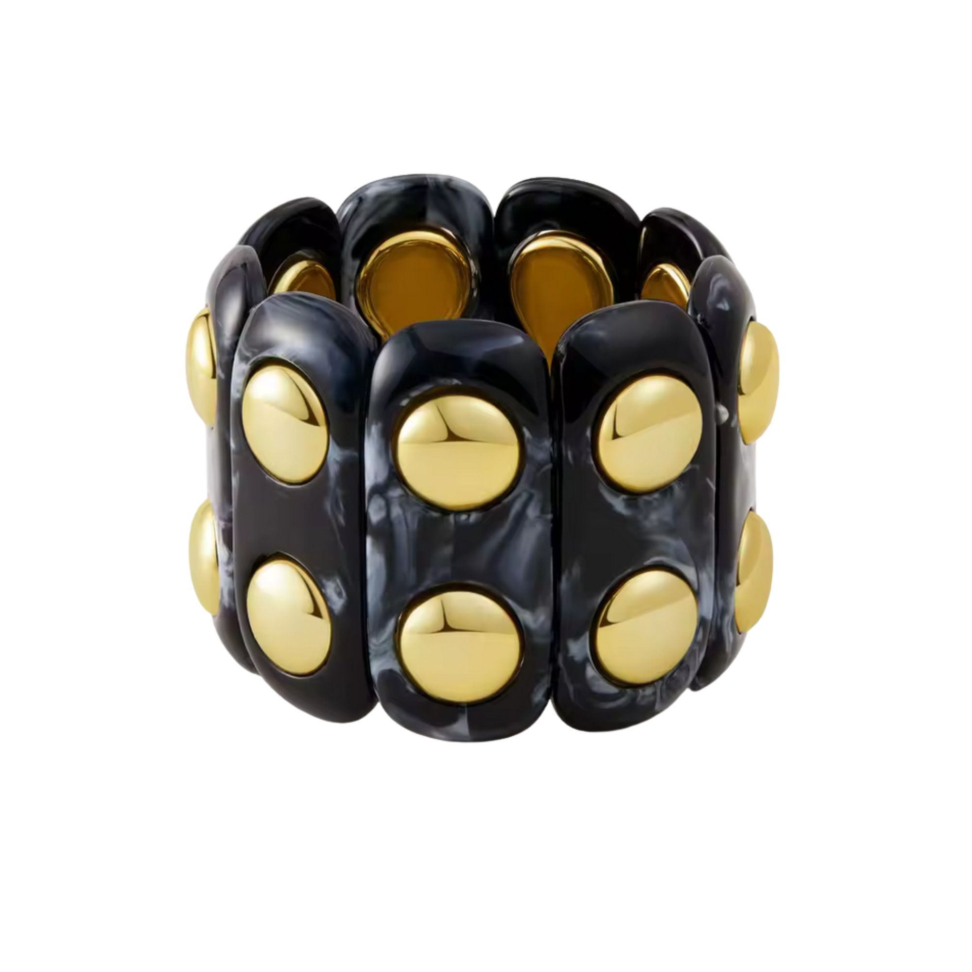 MizDragonfly Black Marbled Gold Rivet Elastic Bracelet