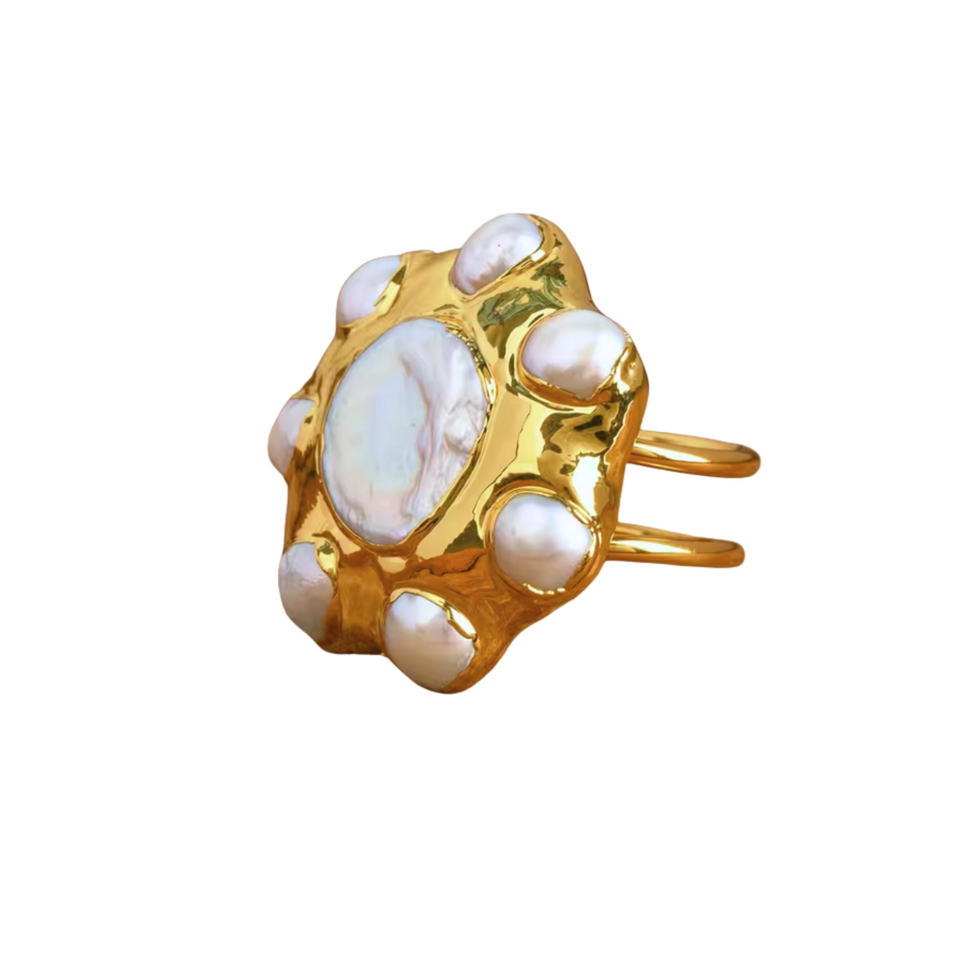 MizDragonfly Jewelry Ibiza Vintage Fresh Water Pearl Gold Cocktail Ring Side