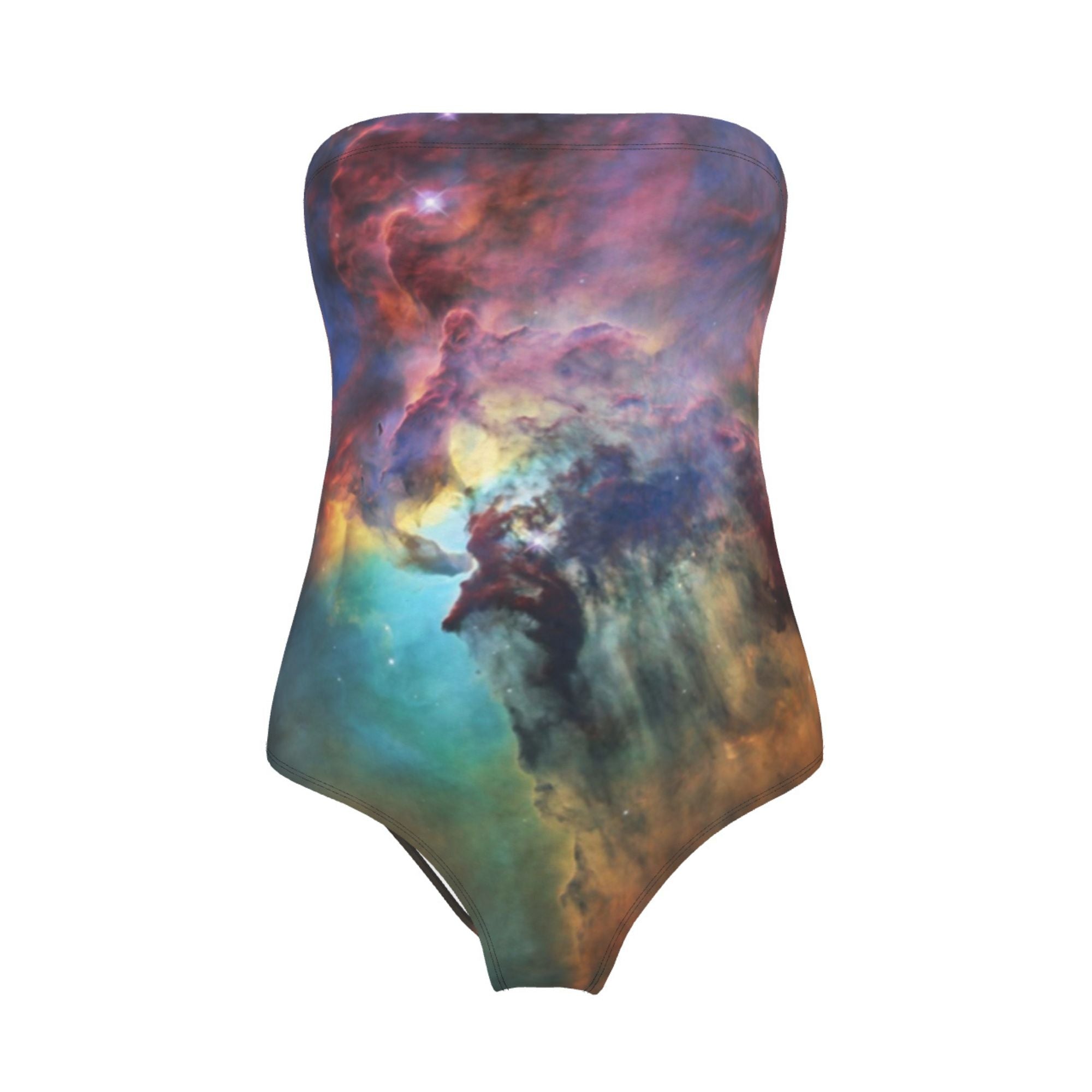 MizDragonfly Strapless Lycra Swimsuit Cosmic Lagoon Nebula Design