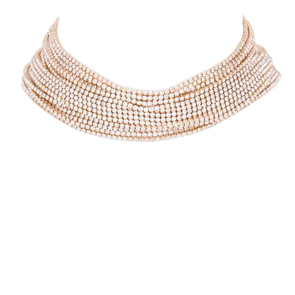 Angel Multi Row Clear Rhinestone Choker Necklace by MizDragonfly