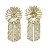 Gold Daisy Sequin Rhinestone Seed Beads Floral Drop Earrings