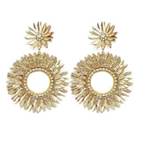Marguerite Gold Sequins Rhinestones Flower Drop Earrings