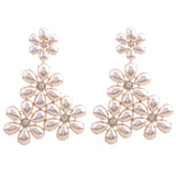 MizDragonfly Jewelry Mayfair Cream Flower Crystal Faux Pearls Statement Earrings