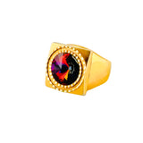 Mercury Faceted Multi-colour Rainbow Glass Stone Gold Ring