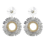 MizDragonfly Jewelry Silver Marguerite Rhinestones Sequin Drop Earrings