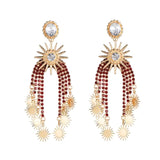 MizDragonfly Jewelry Soulstice Red Rhinestone Fringe Drop Statement Earrings