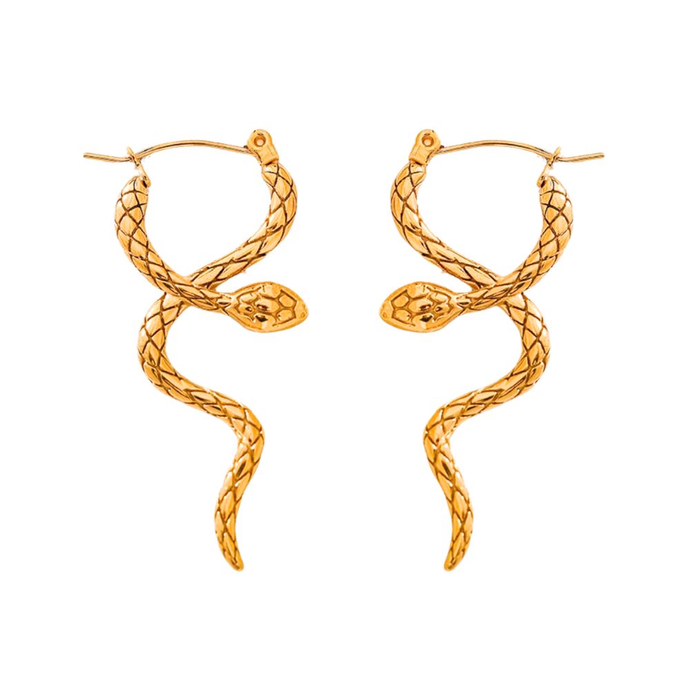 MizDragonfly Jewelry Viper Gold Snake Hoop Drop Earrings