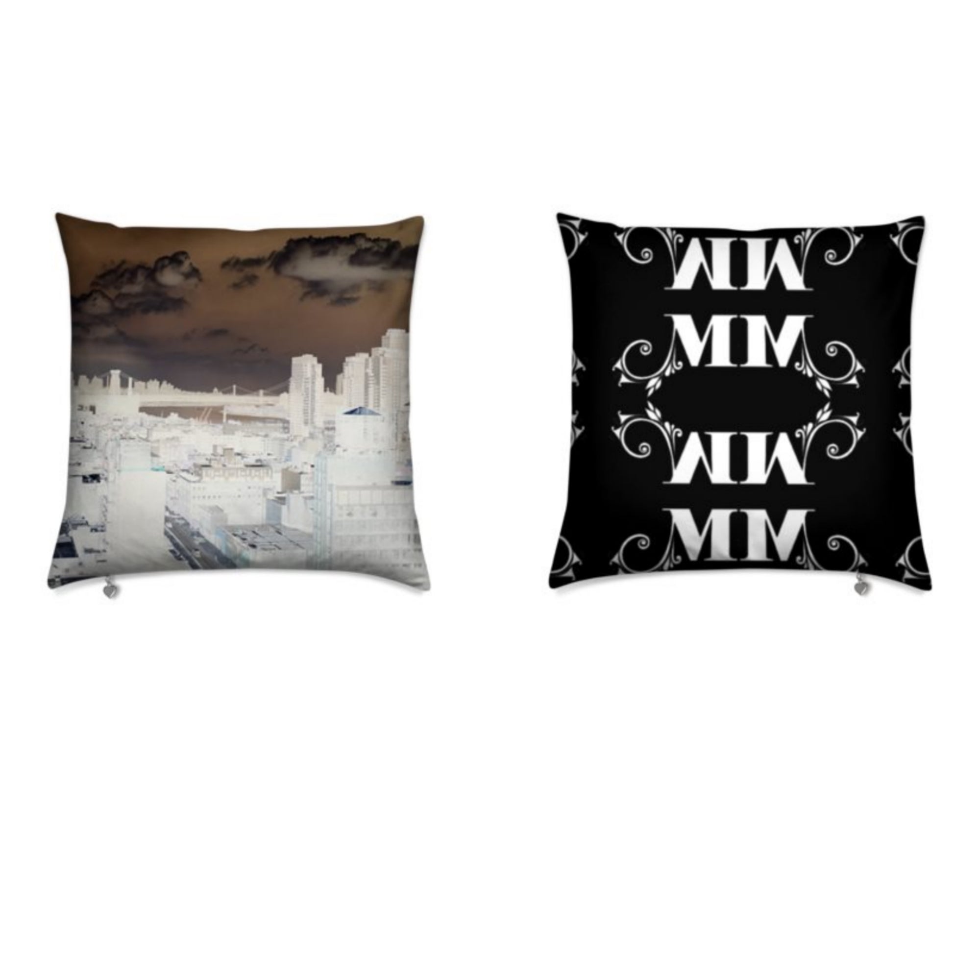 MizDragonfly Decorative Velvet Pillow Cushion Skyline Front Back