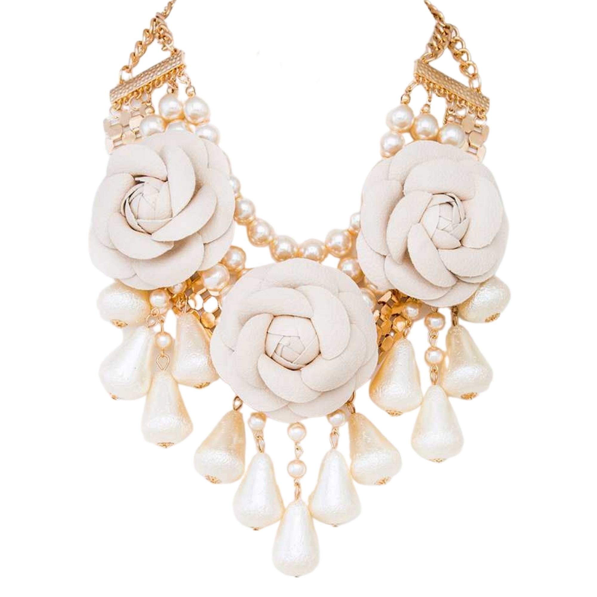 MizDragonfly Jewelry Auteil Cream Leather Flower Necklace