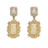 Coco Vintage Gold Engrave Flower Crystal Drop Earrings