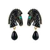 Equine Black Zebra Green Rhinestone Stud Earrings