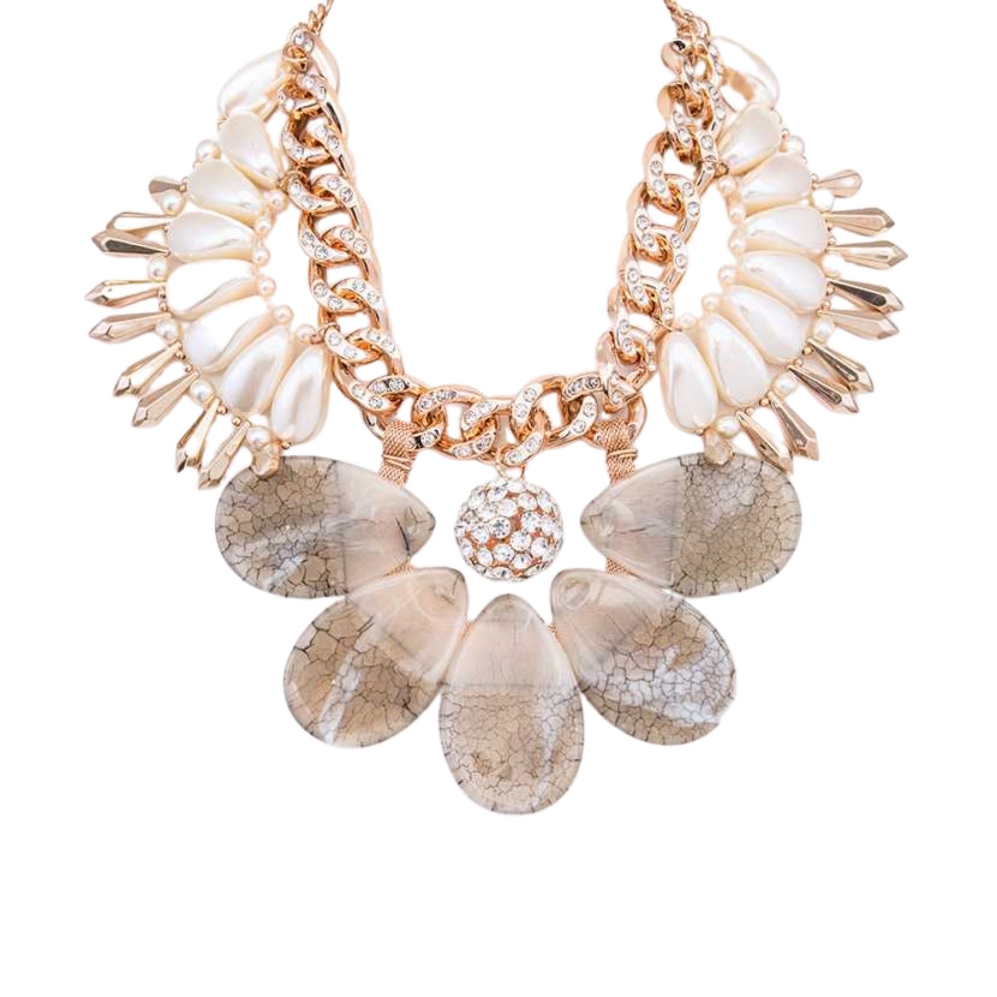 Eternal Stone Pearl Rhinestones Statement Necklace