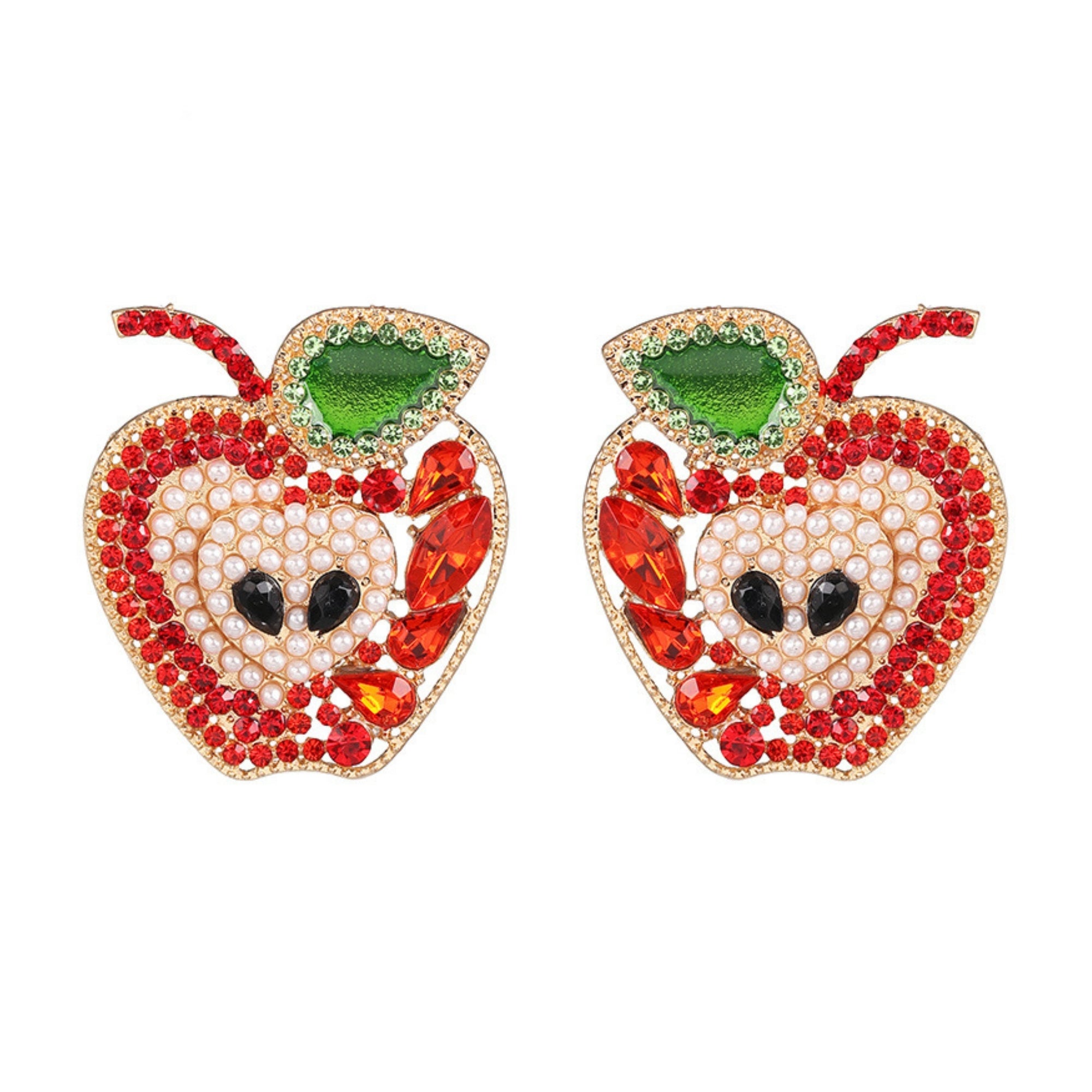Products Forbidden Red Apple Rhinestones Statement Earrings