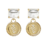Sorbonne Gold Coin Clear Crystal Drop Earrings