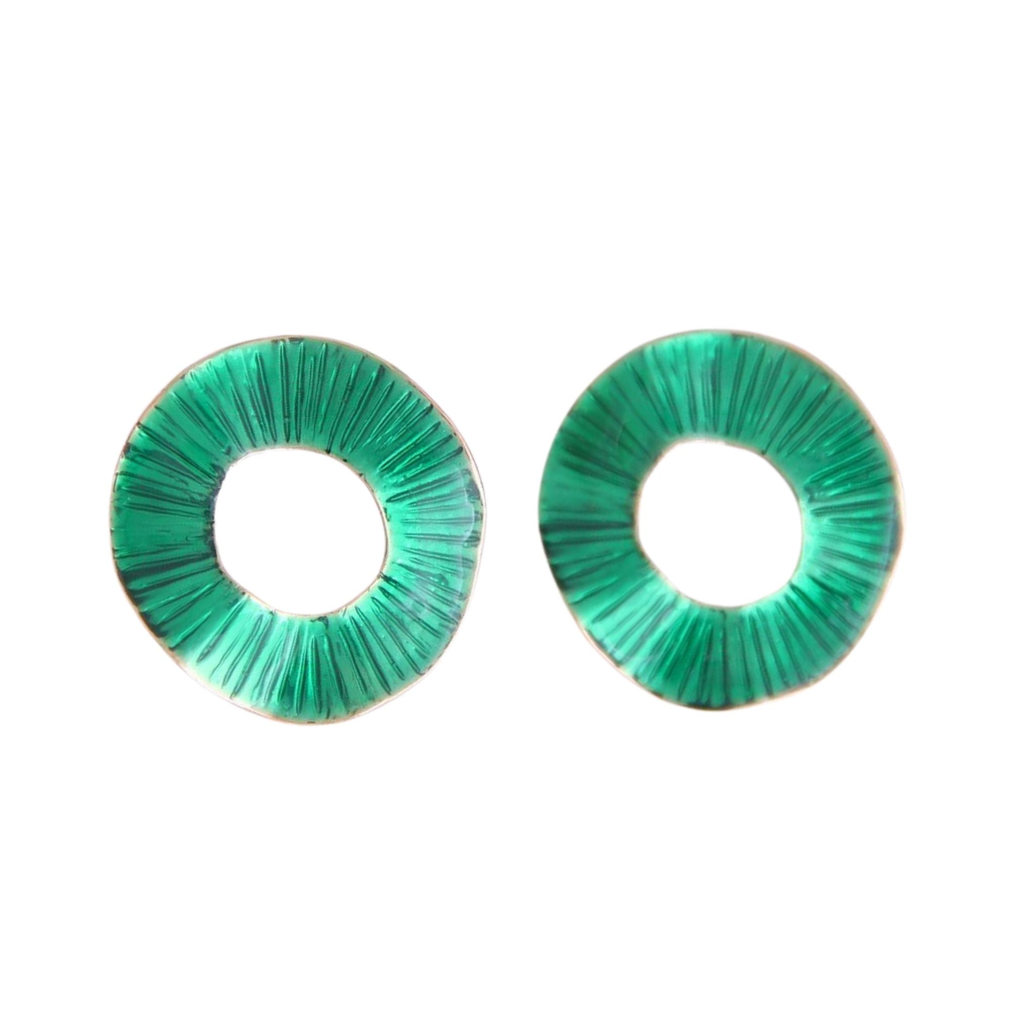 Tree of LIfe Green Circle Statement Stud Earrings