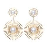 Zenith Gold Pearl Disk Geometric Statement Earrings