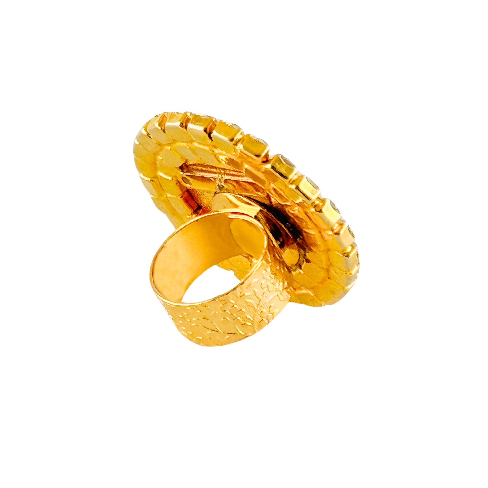MizDragonfly Jewelry Mary Kay Rhinestone Gold Disk Ring Angle Back