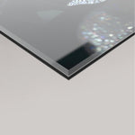 Detailed texture shot of the physical print medium for 'Autoportrait,' emphasizing the high-quality 4mm glass finish and the granular detail of the architectural crystalline formation of the artwork