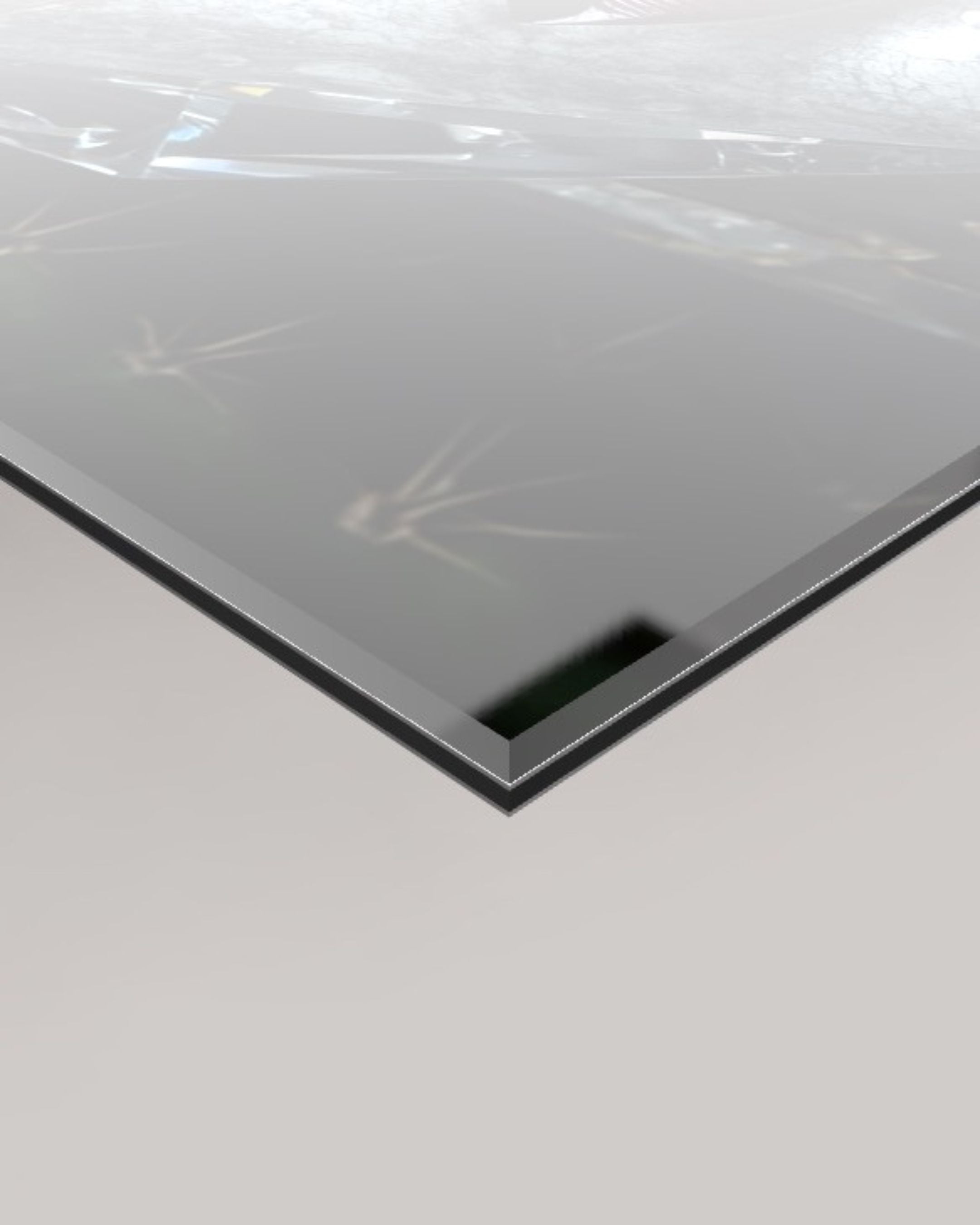 A close-up of a 4mm acrylic glass panel featuring the Caviar artwork details shown against a light neutral background.
