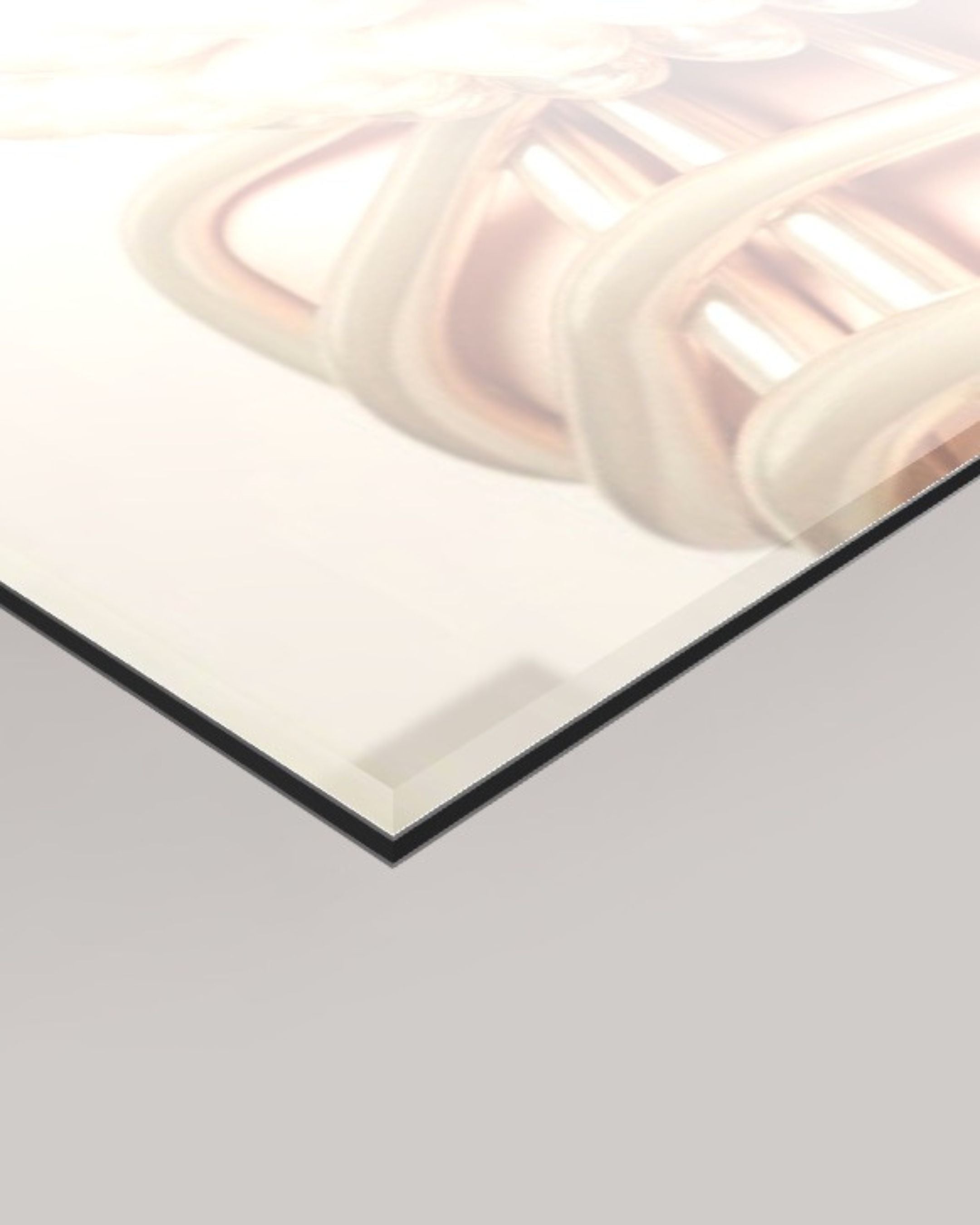 A close-up of a 4mm glossy rectangular panel with a black edge, showing MizDragonfly's Dramatic artwork's details set against a grey background