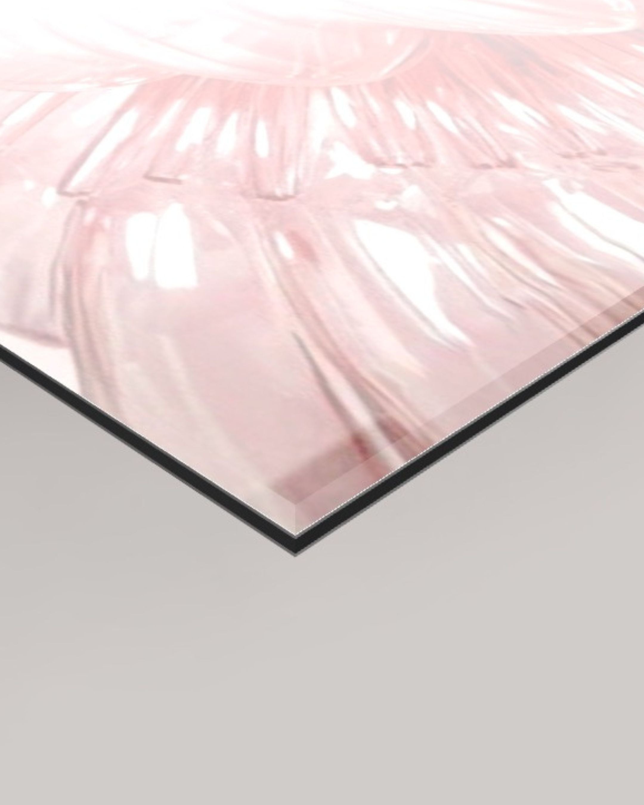 4mm acrylic glass panel featuring a close-up of MizDragonfly's Effervescent artwork at an angle on a grey background.