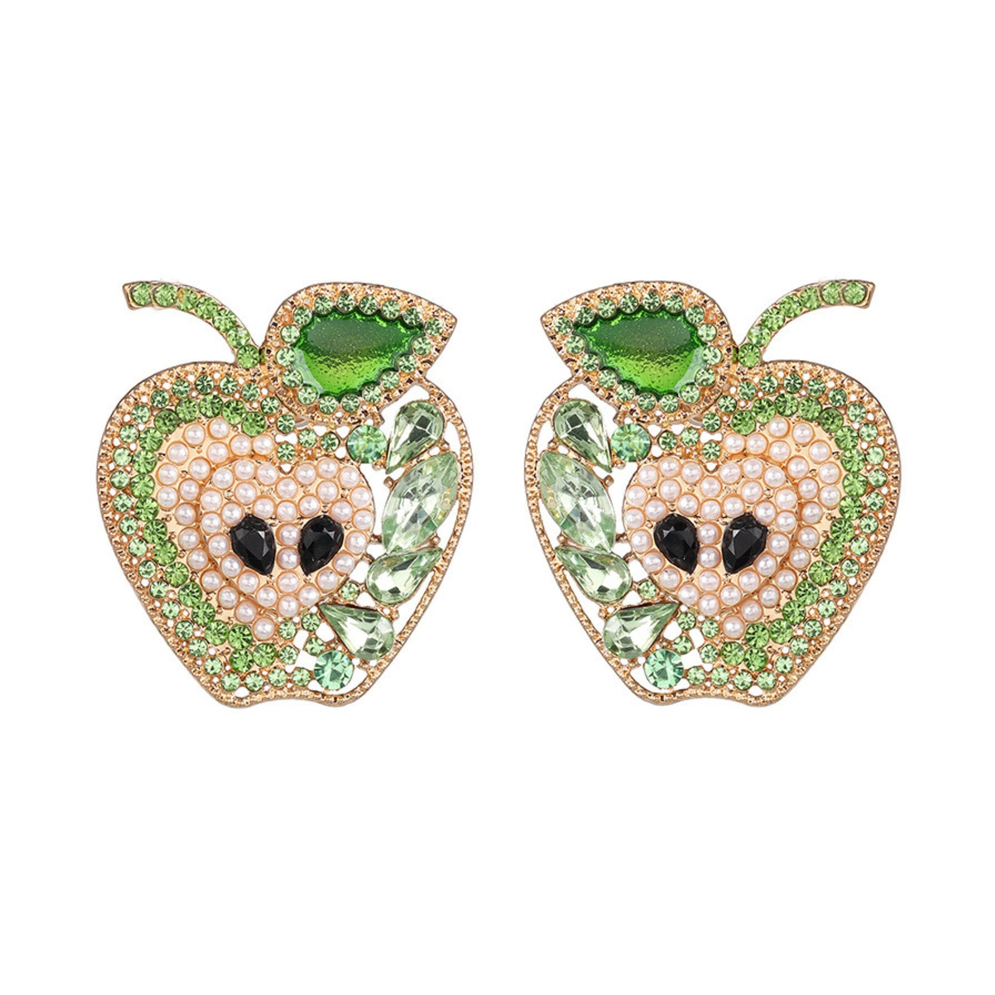 Forbidden Green Apple Rhinestones Statement Studs Earrings