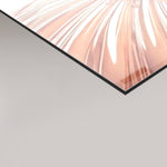 A close-up of the glossy transparent Hypnotic panel showing a warm pinkish-orange iridescent sheen under light, set against a solid light gray background.