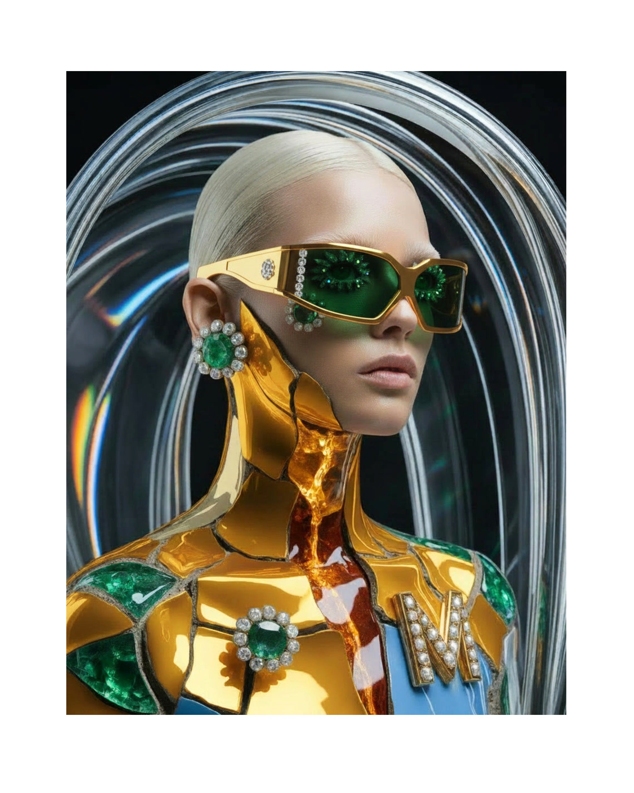 MizDragonfly Kintsugi Series: Digital Haute Couture fine art focusing on the intricate gold kintsugi textures and high-fidelity 24K gold leaf details
