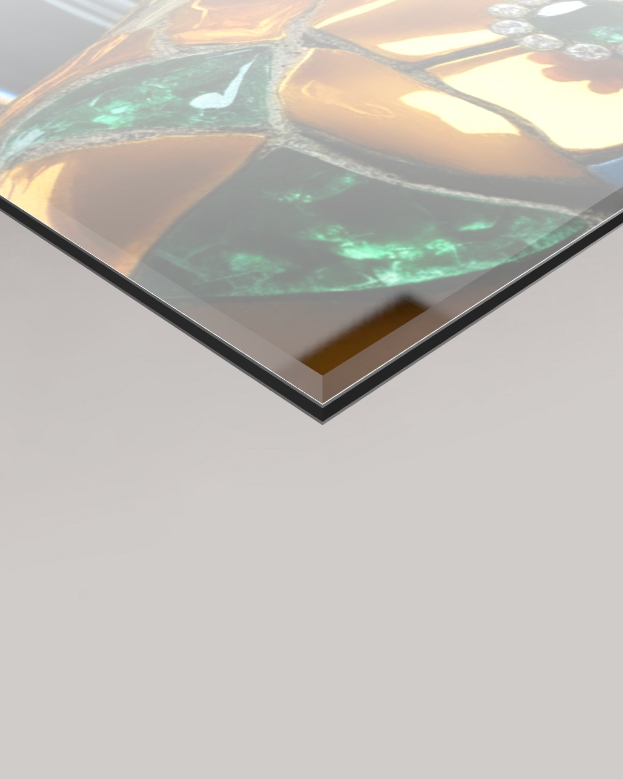 MizDragonfly Kintsugi Series: A high-fidelity digital close-up of a 4mm acrylic glass featuring a portrait of the 24K Protocol artwork