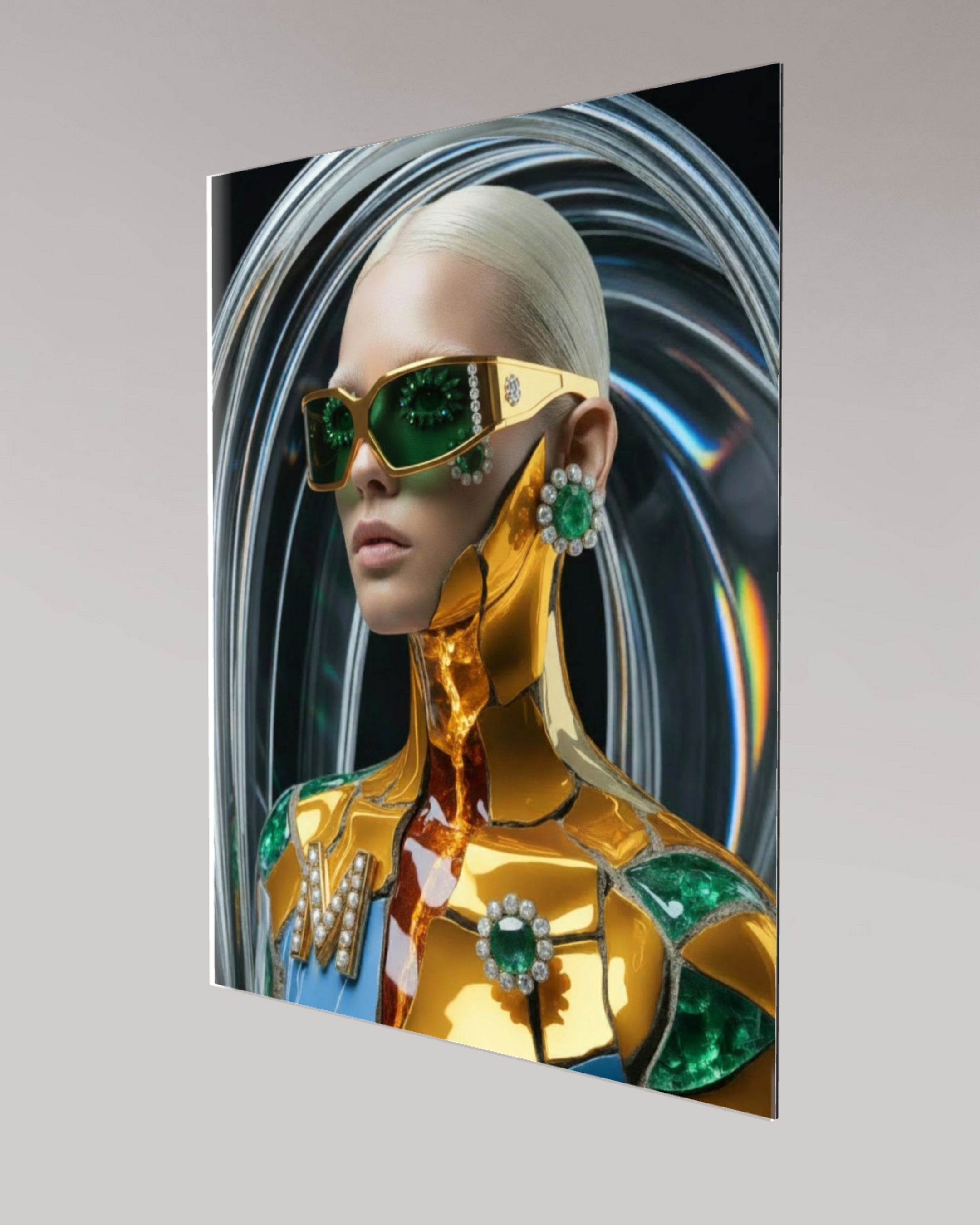 MizDragonfly Kintsugi Series: Digital Haute Couture fine art exploring the theme of metamorphosis through futuristic eyewear and metallic skin textures