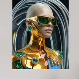 MizDragonfly Kintsugi Series: Digital Haute Couture fine art displaying sculptural 24K gold armor and the structural elegance of futuristic fashion design.