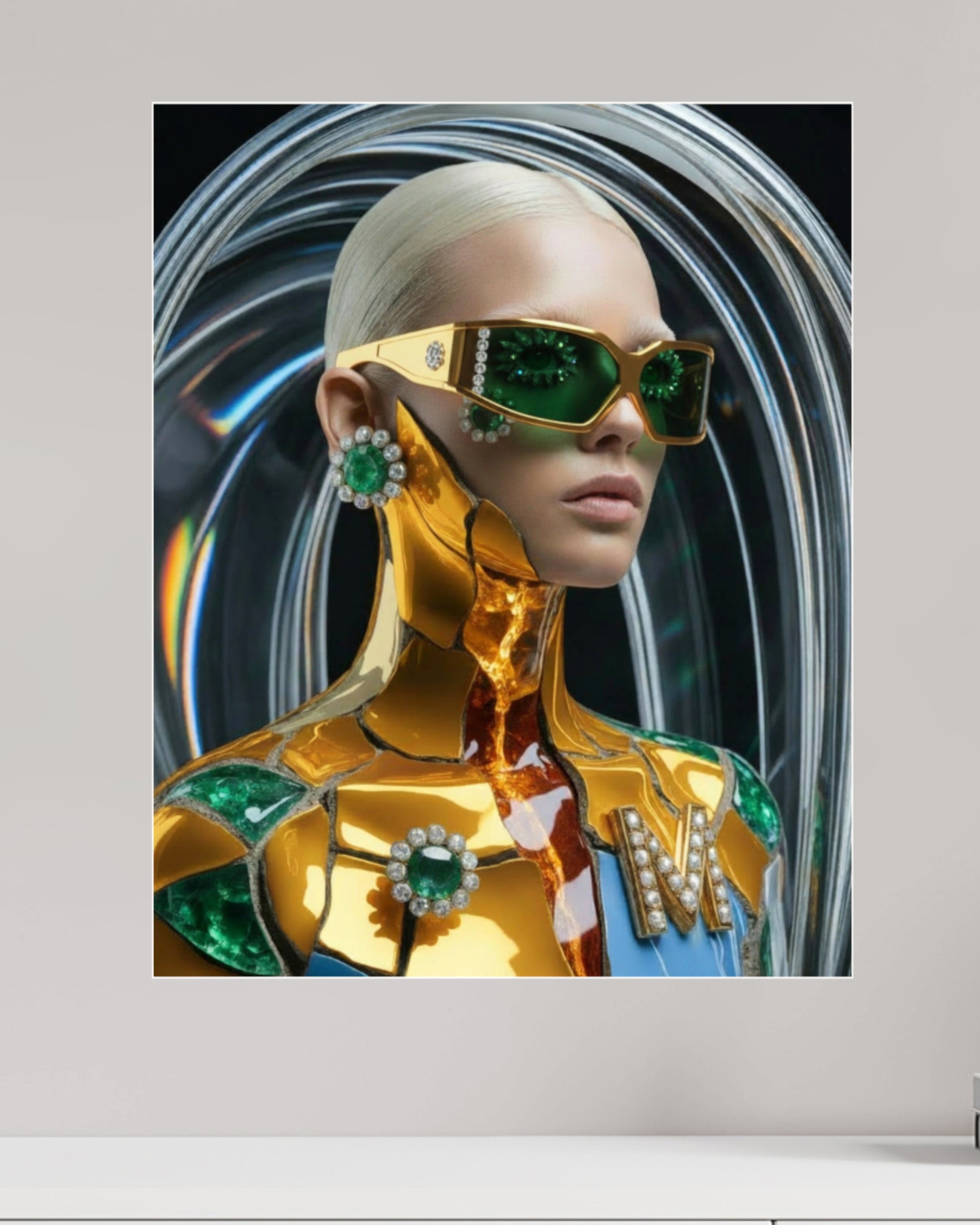 MizDragonfly Kintsugi Series: Digital Haute Couture fine art displaying sculptural 24K gold armor and the structural elegance of futuristic fashion design.