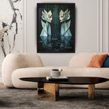 MizDragonfly Muse Dual Woman Wood Framed Origami Artwork in Modern Living Room