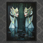 MizDragonfly Muse Dual Woman Wood Framed Origami Artwork on Wallapared Wall