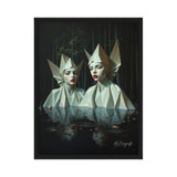 MizDragonfly Muse Artwork Featuring Two Women with Red Lips in a Forest Scenery set in Black Wood Frame on White Background