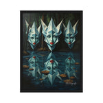 MizDragonfly Muse Artwork Featuring Three Women in a Forest Scenery in Black Wood Frame on White Background