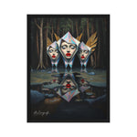 MizDragonfly Muse Artwork Featuring Women Muses with Red Lips Origami style in a Forest Scenery in Wood Frame on White Background