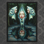 MizDragonfly Muse Trinity Angel Inspirational Artwork Wood Frame Canvas on Wallpaper