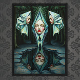 MizDragonfly Muse Trinity Angel Inspirational Artwork Wood Frame Canvas on Wallpaper