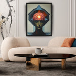 MizDragonfly Men Brain Under Hypnosis Amnesia Artwork on Canva Geometric Background in Modern Living Room 