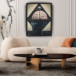MizDragonfly Men Brain Under Hypnosis Dreams Artwork on Canva Geometric Background in Modern Living Room