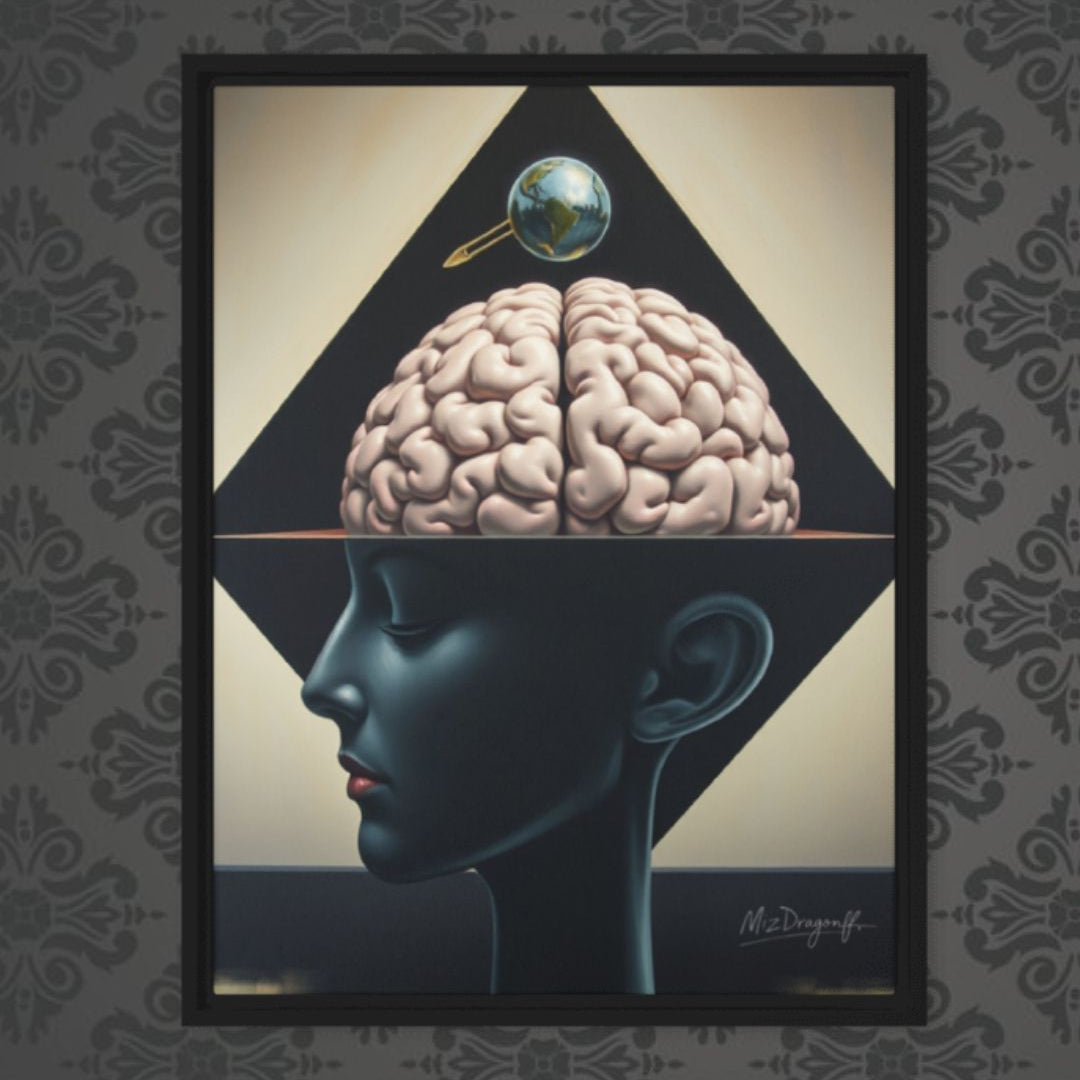 MizDragonfly Woman Face and Brain Under Hypnosis State Artwork on Wallpaper