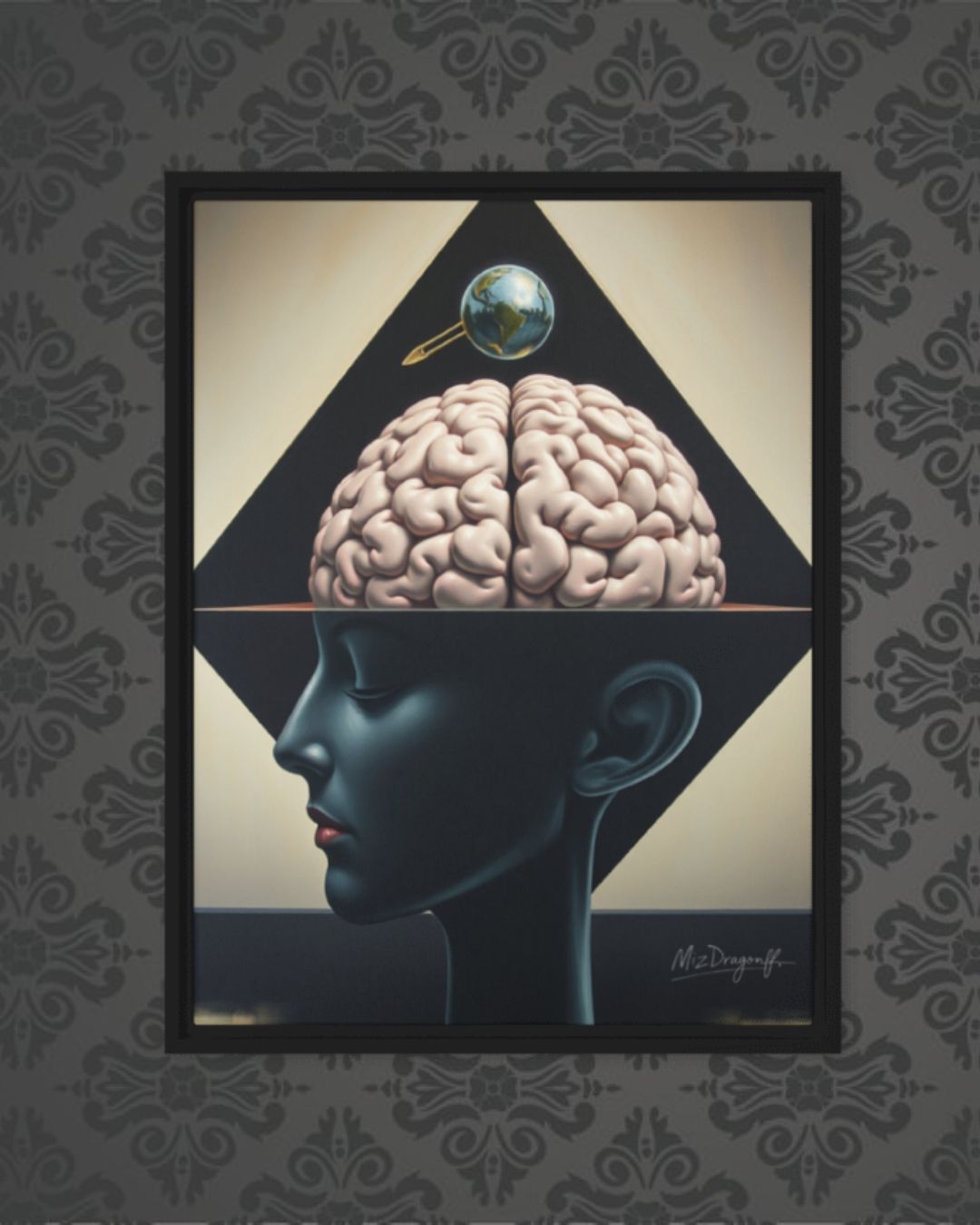 MizDragonfly Woman Face and Brain Under Hypnosis State Artwork on Wallpaper