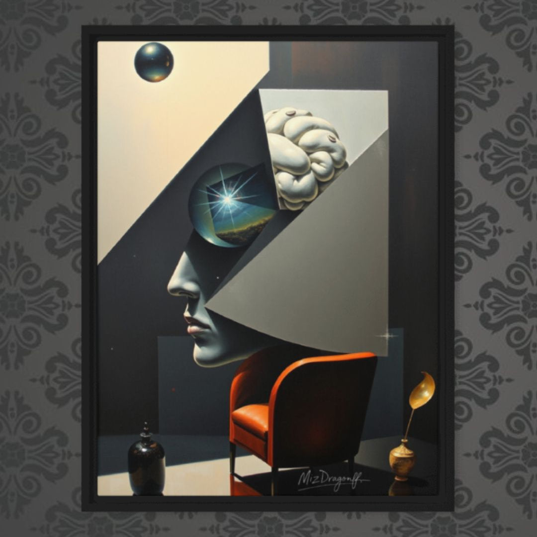 MizDragonfly Artwork Woman Brain Under Hypnosis Canvas Wood Frame on Wallpaper