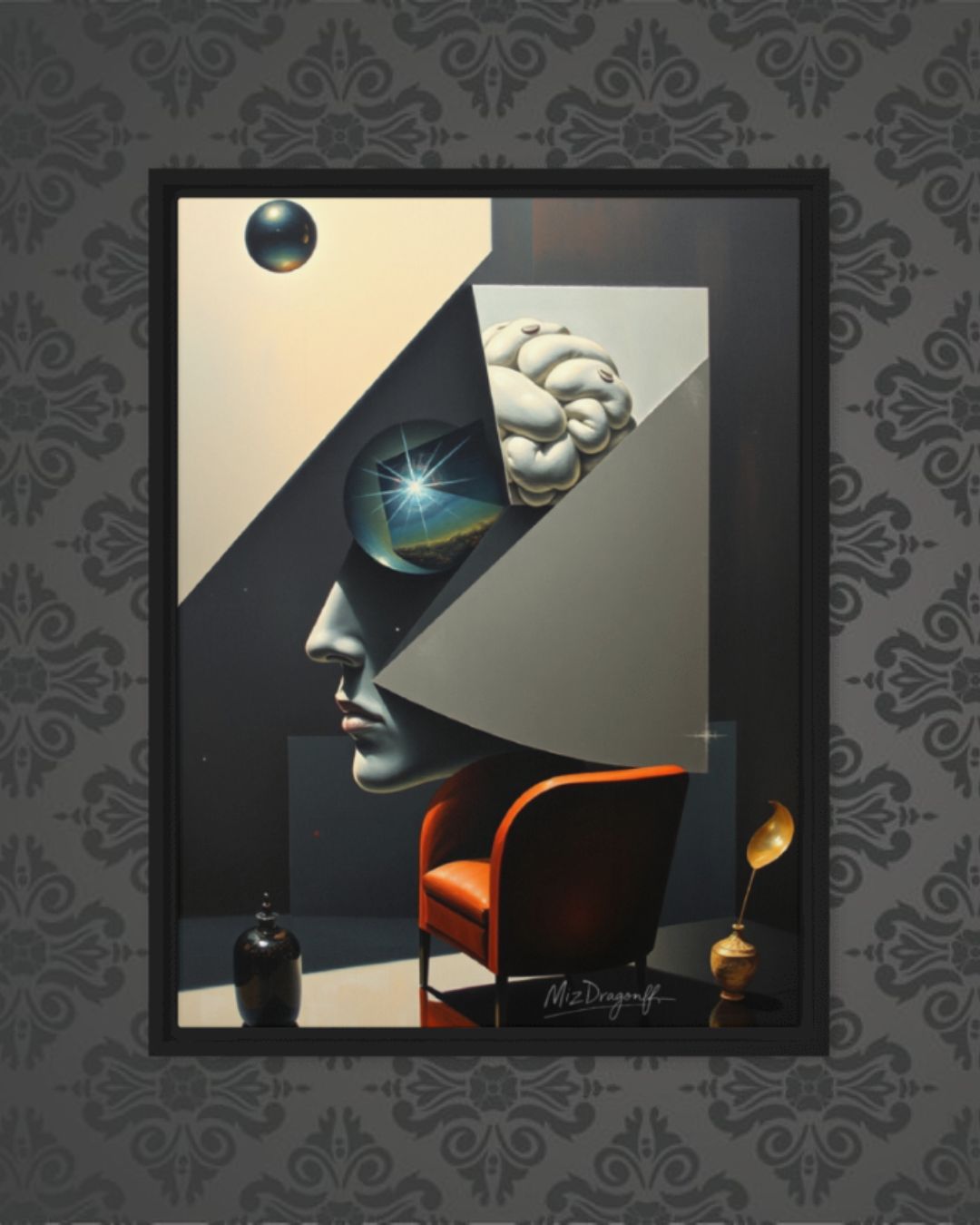MizDragonfly Artwork Woman Brain Under Hypnosis Canvas Wood Frame on Wallpaper