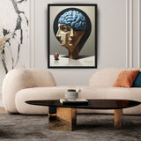 MizDragonfly Men Brain Under Hypnosis Homeostasis Artwork on Canva Geometric Background in Modern Living Room