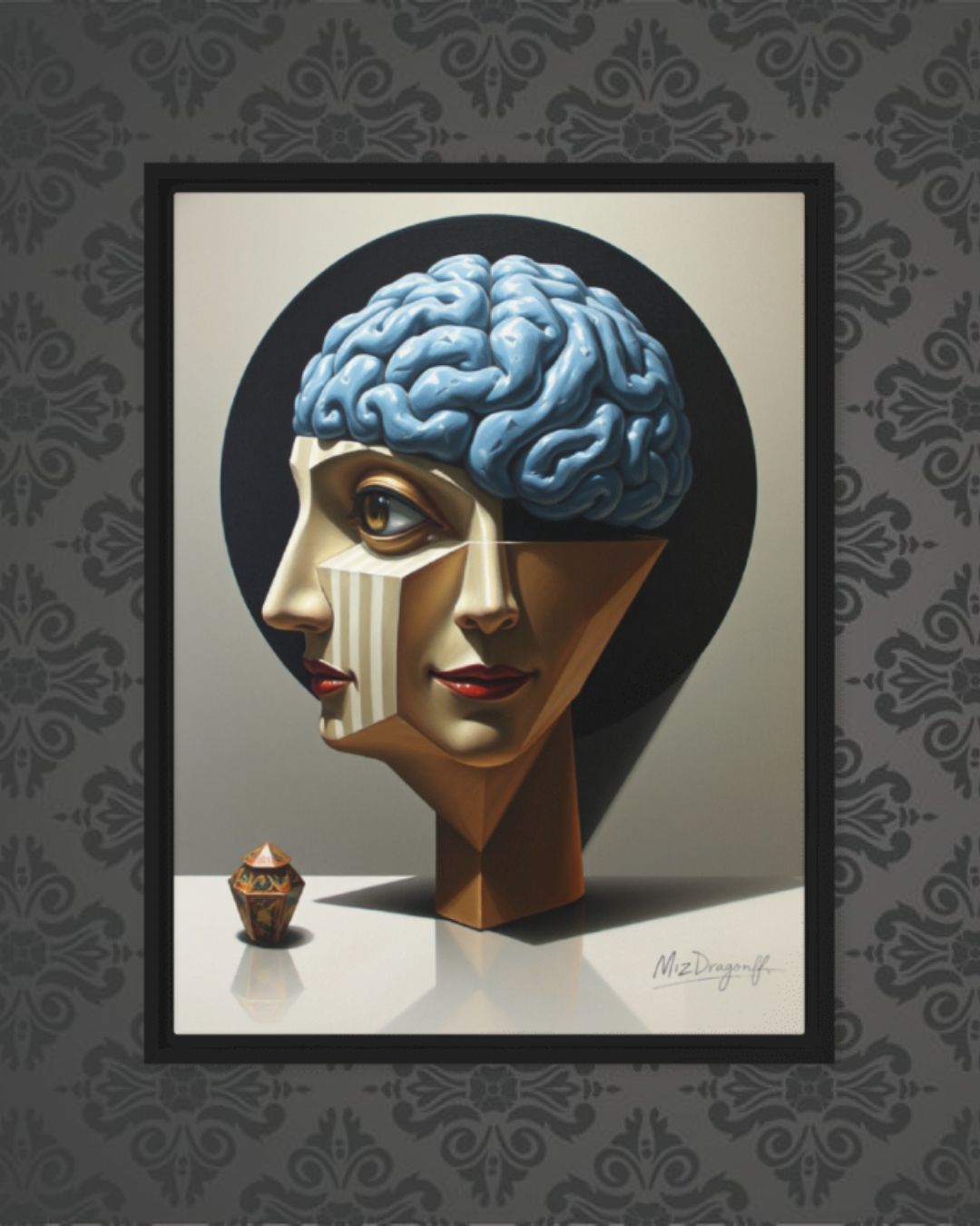 MizDragonfly Woman Brain Under Hypnosis Artwork Frame on Wallpaper