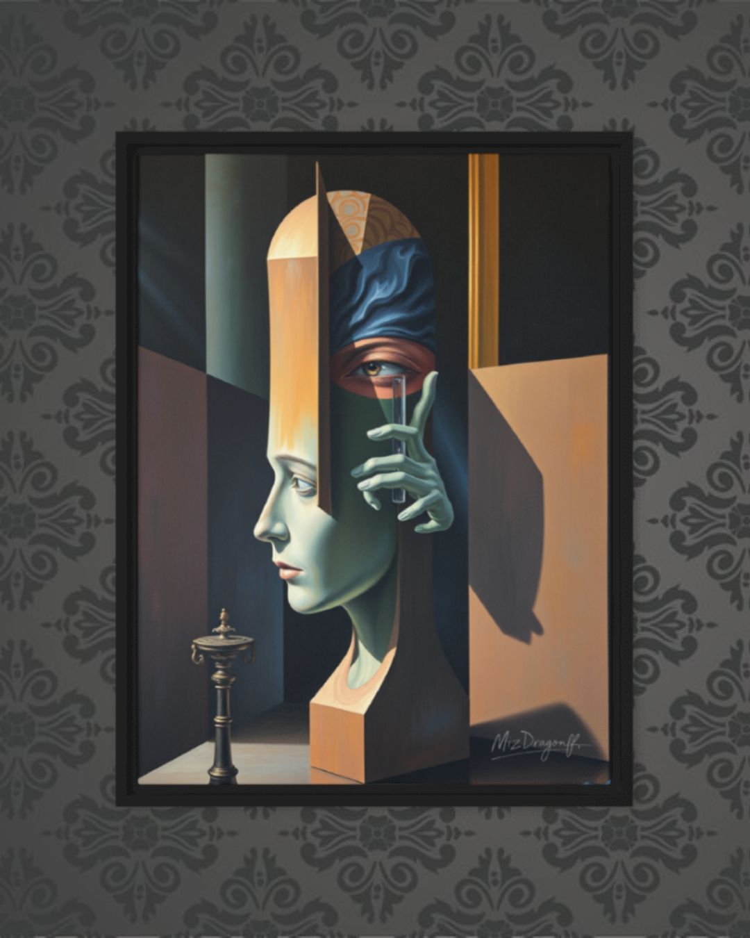 MizDragonfly Woman Under Hypnosis Geometric Abstract Artwork on Wallpaper