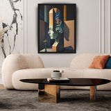 MizDragonfly Men Brain Under Hypnosis Primitive Artwork on Canva Geometric Background in Modern Living Room