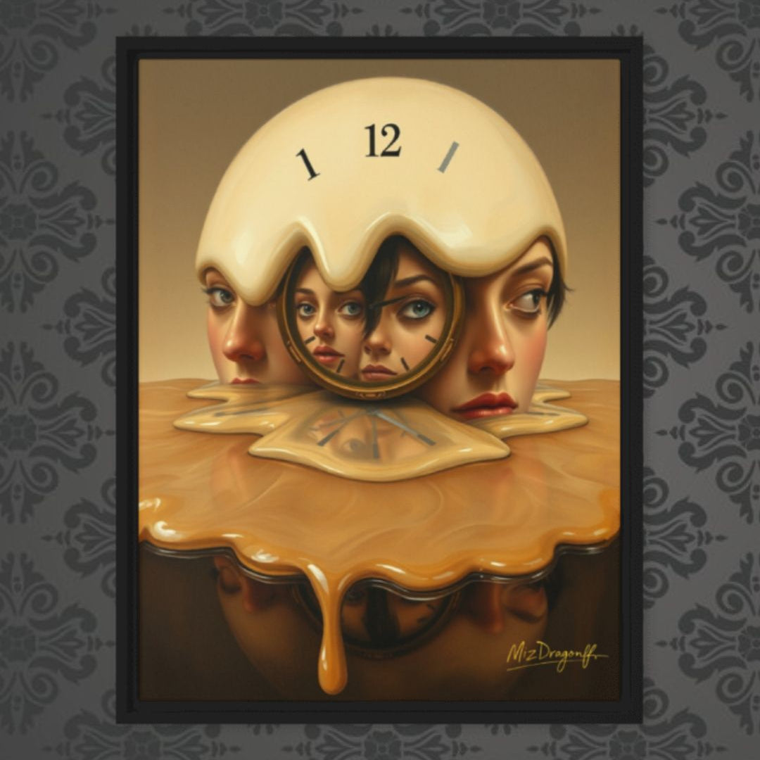 MizDragonfly Woman Faces with Clock Artwork Timeless Collection Elevent Hour Canvas on Wallpaper